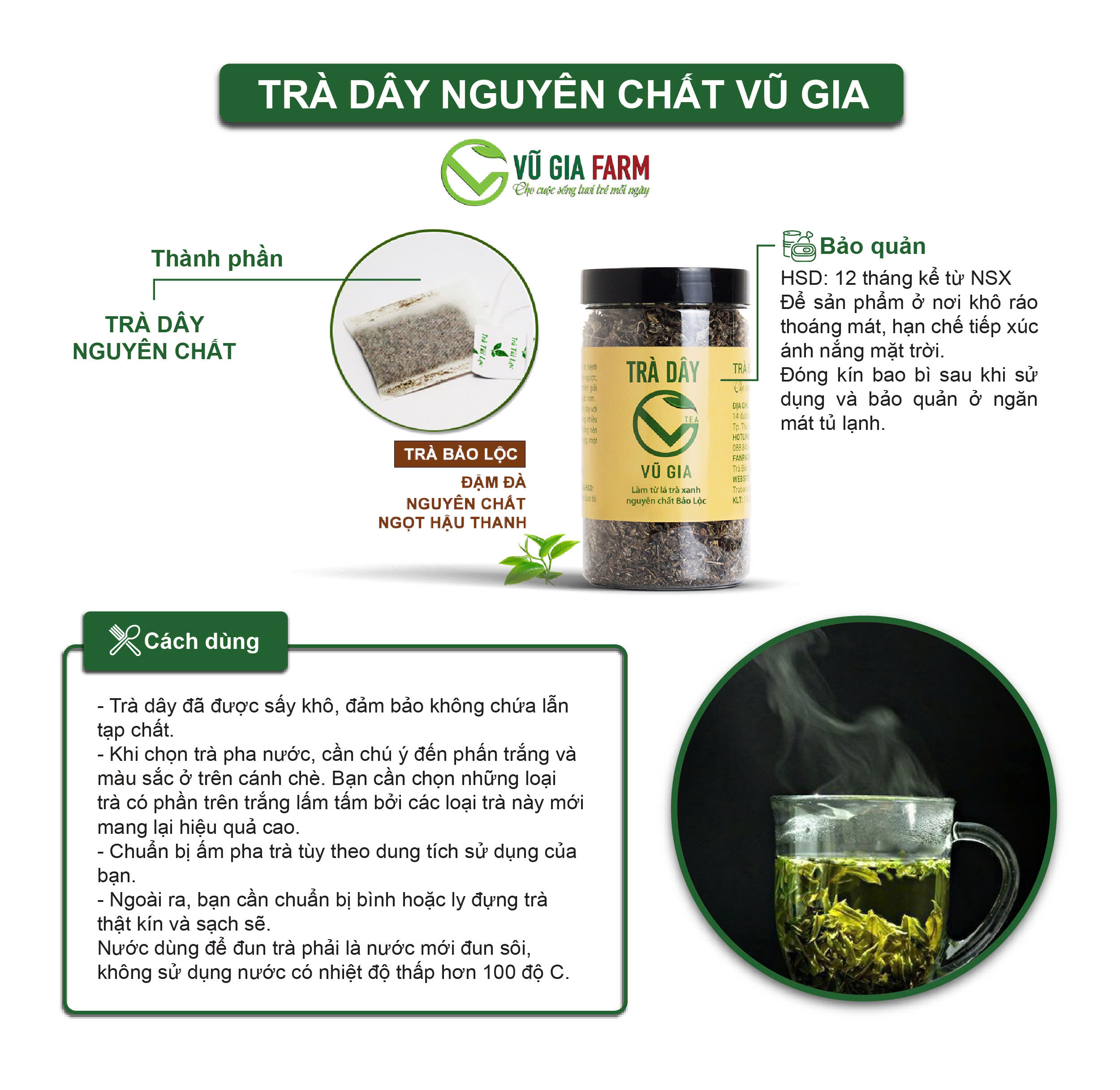 Trà Dây Túi Lọc Nguyên Chất Bảo Lộc Vũ Gia (20 gói/ hũ) - Ảnh 2
