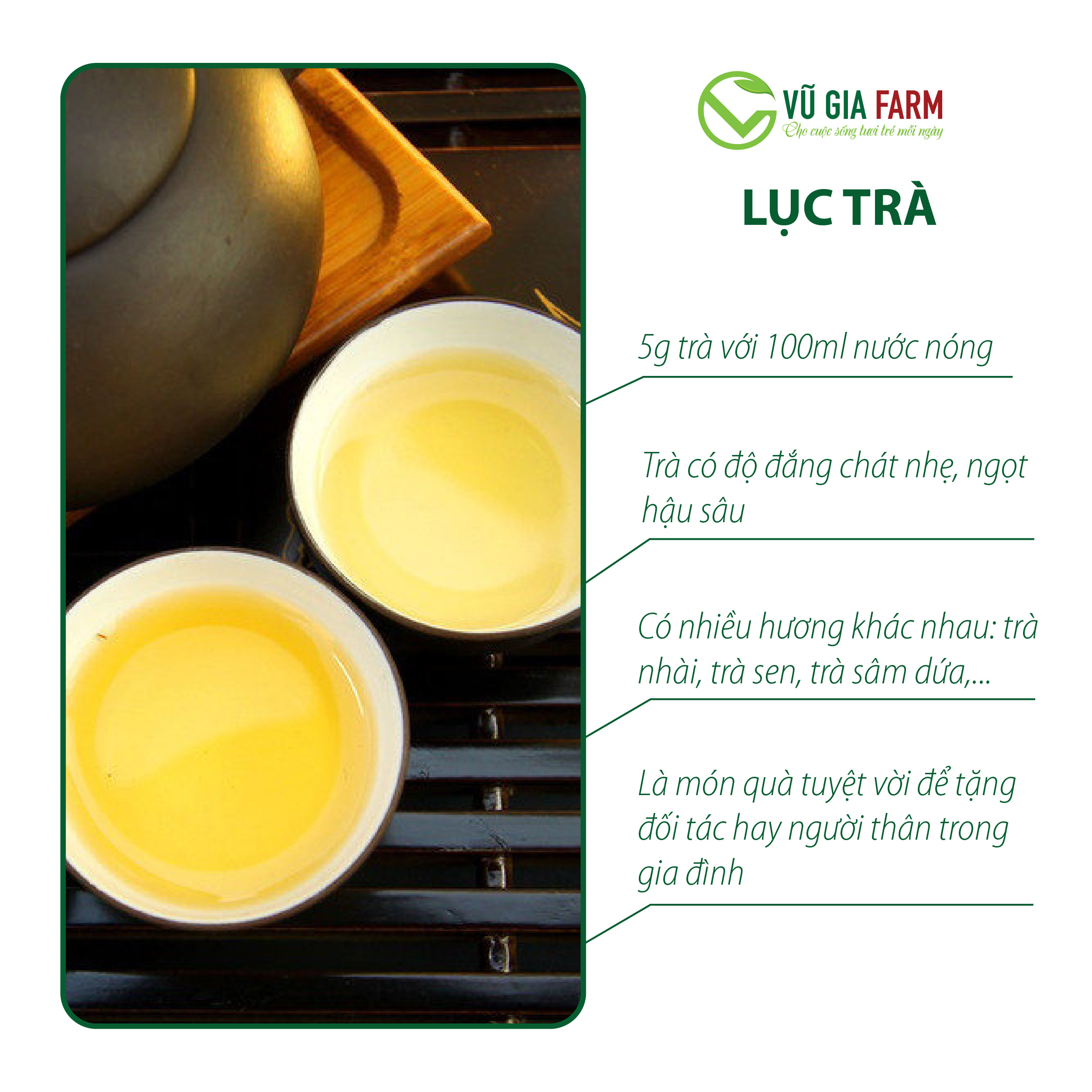 Lục Trà ( Trà Xanh) Nguyên Chất Vũ Gia (50g/ túi) - Ảnh 3
