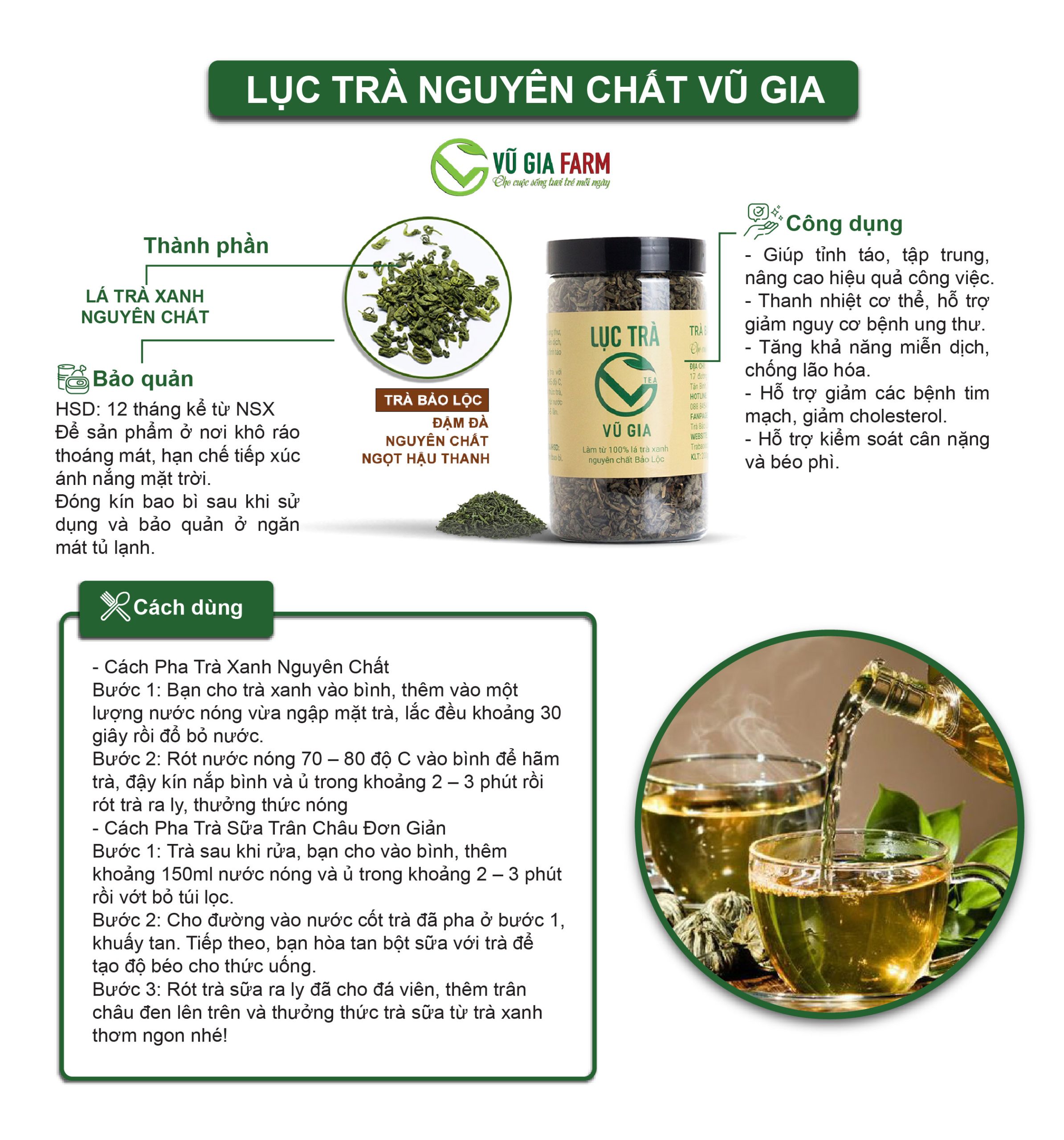 Lục Trà ( Trà Xanh) Nguyên Chất Vũ Gia (50g/ túi) - Ảnh 2