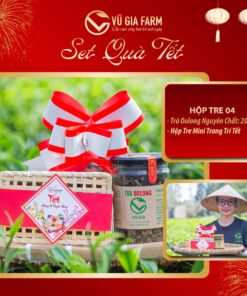 SET QUÀ TẾT HỘP TRE 04 Gồm Trà Oolong Nguyên Chất Bảo Lộc Vũ Gia (200g/ hũ) + Hộp Tre Mini Trang Trí Tết