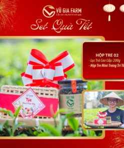 SET QUÀ TẾT HỘP TRE 02 Gồm Lục Trà (Trà Xanh) Nguyên Chất Vũ Gia (100g/ hũ) + Hộp Tre Mini Trang Trí Tết