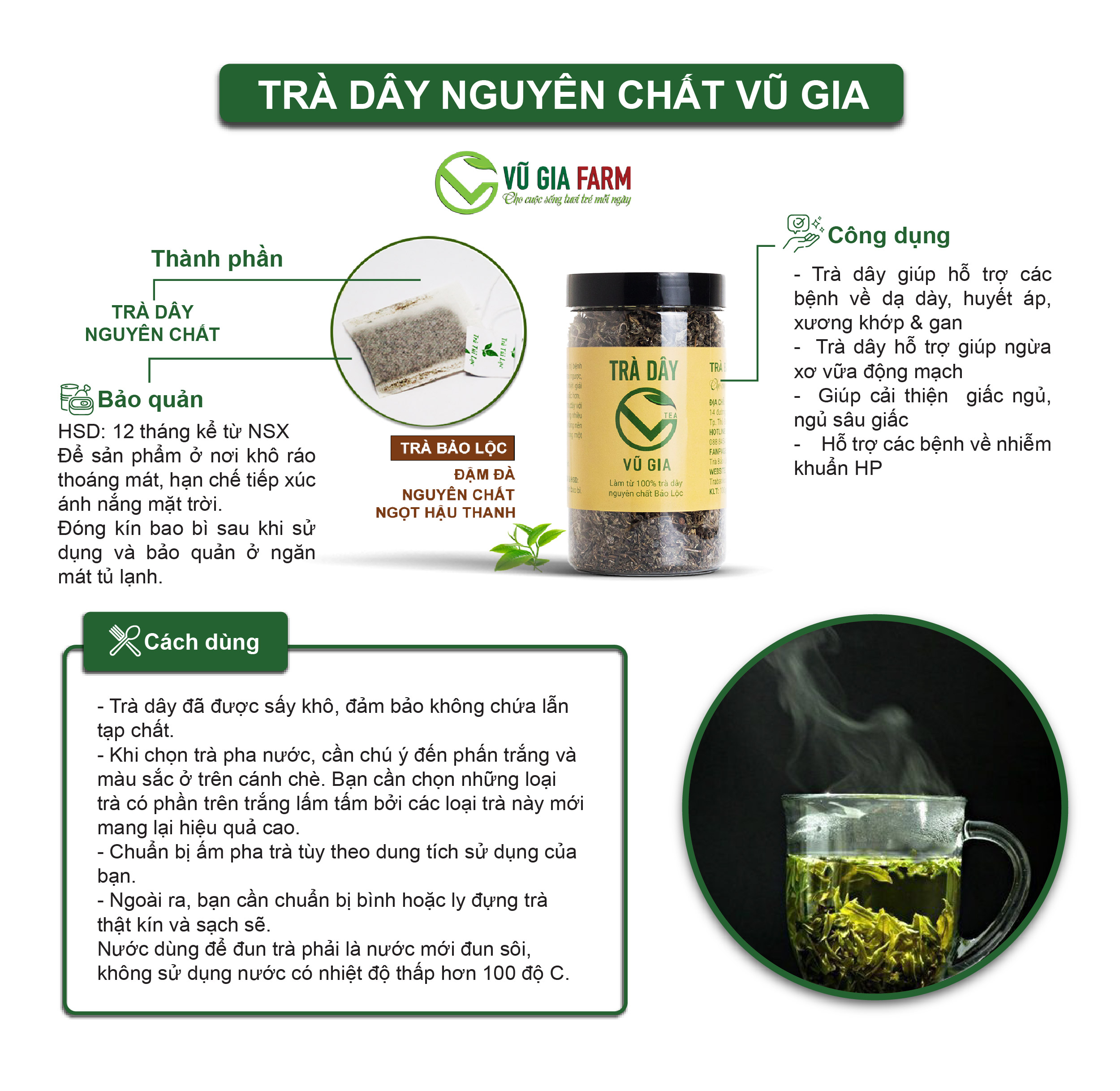 Trà Dây Nguyên Chất Bảo Lộc Vũ Gia (400g/ túi) - Ảnh 3